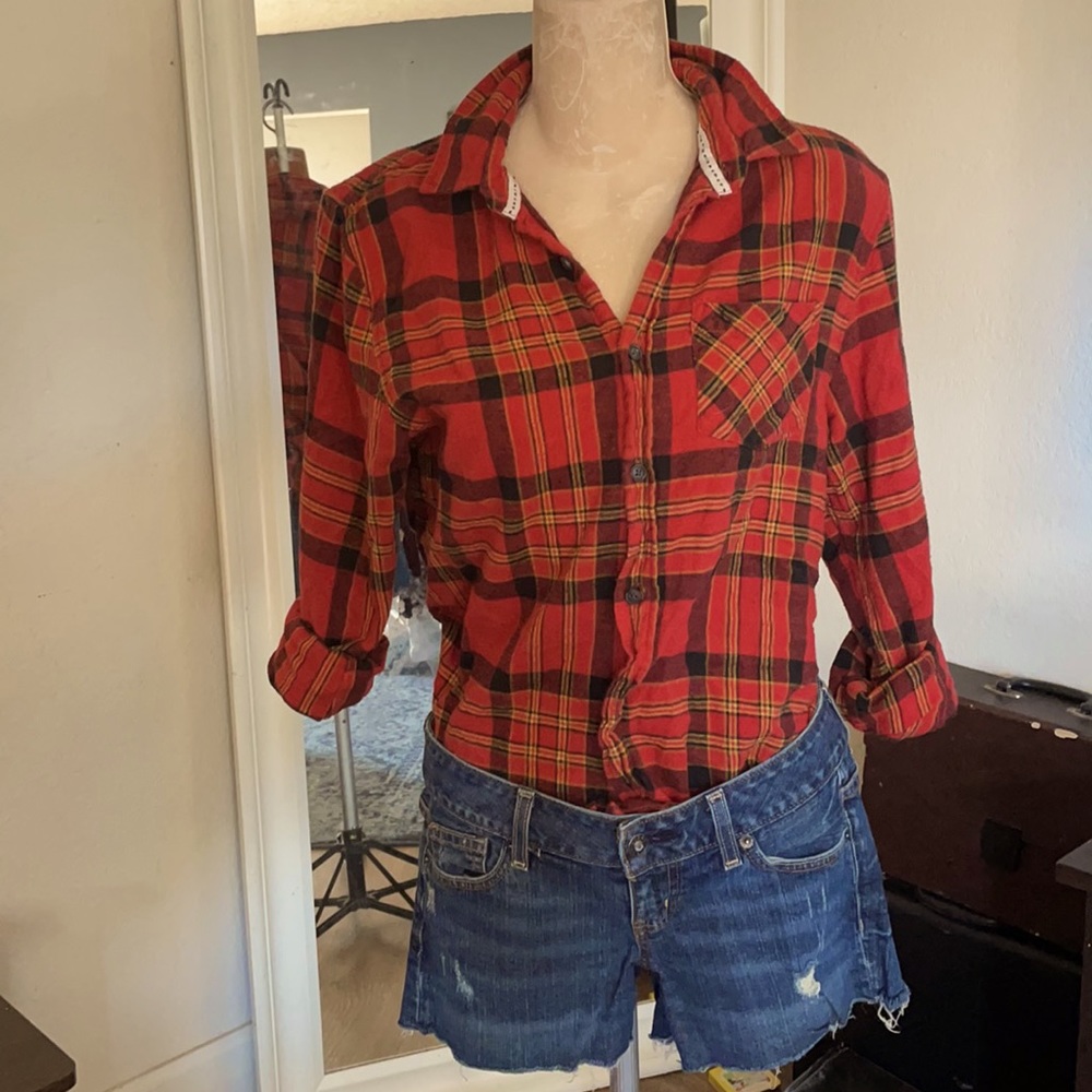 Flannel & jean shorts